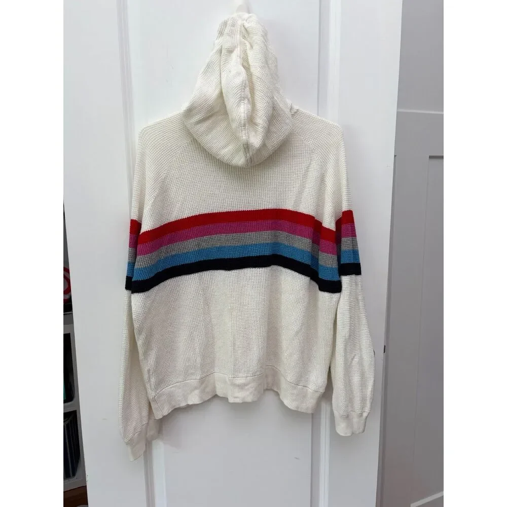 Faherty Throwback Waffle Knit Hoodie Organic Cotton Cashmere Striped Sweater L